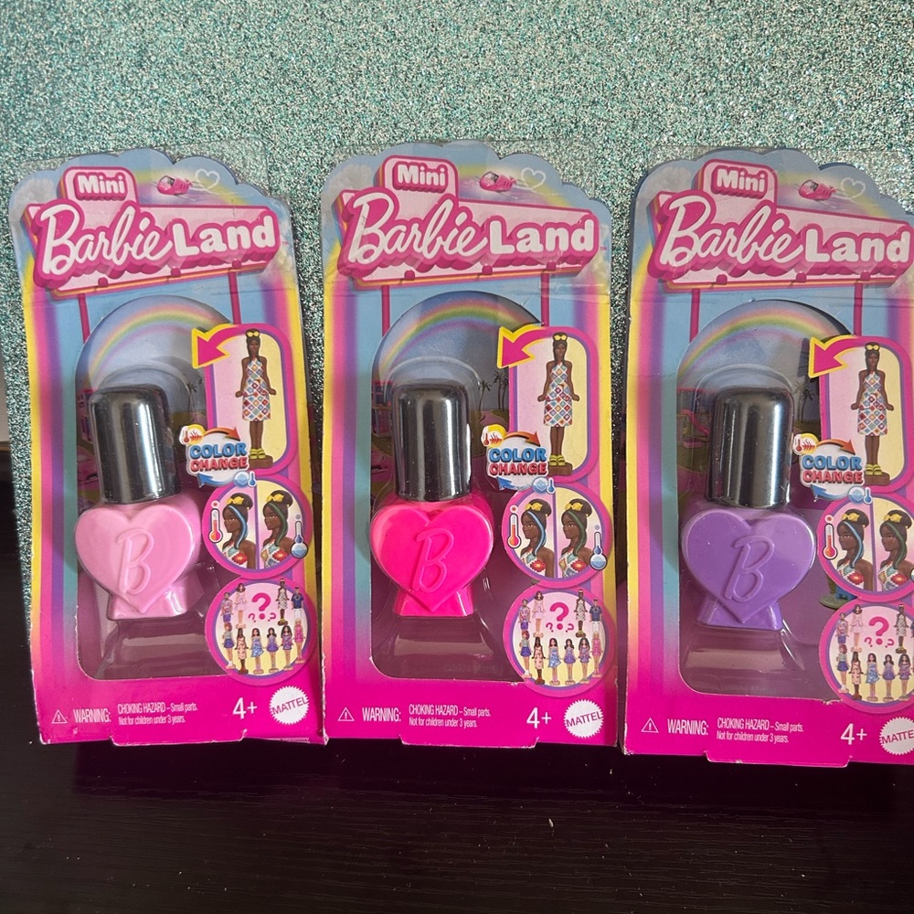 Mini Barbie Land Heart Nail Polish Trio - Pink, Hot Pink, Purple